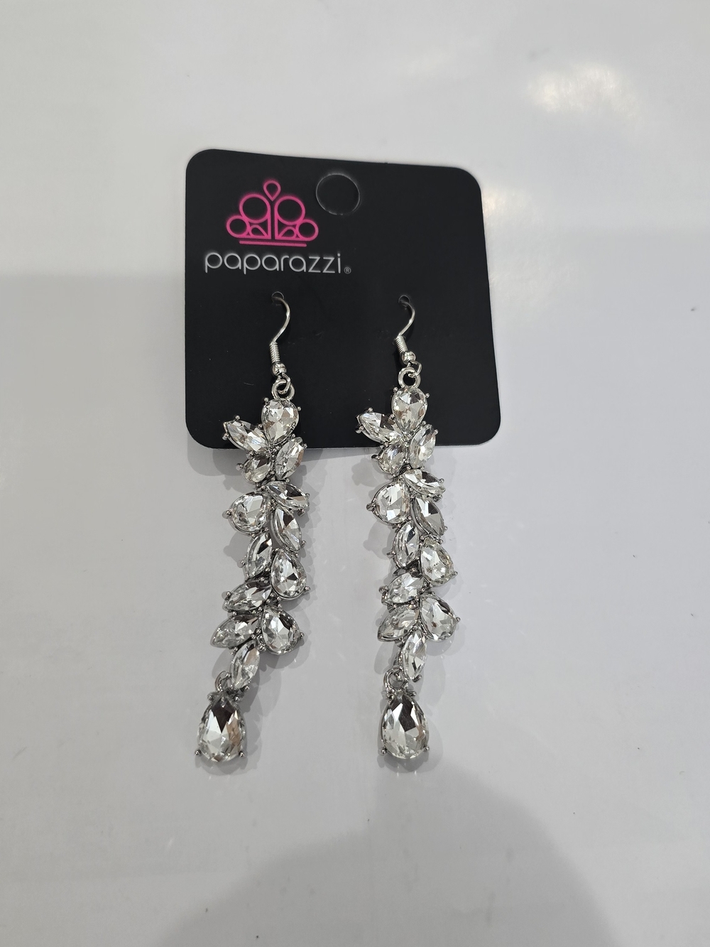 paparazzi Silver Teardrop Crystal Linear Earrings